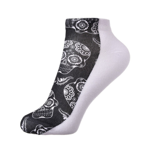 Black & White Sugar Skull Ankle Socks