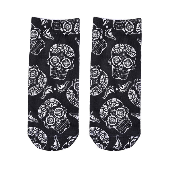 Black & White Sugar Skull Ankle Socks