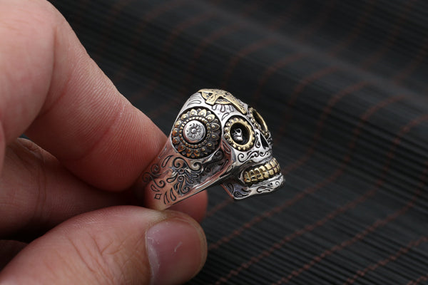 Men's Silver Sugar Skull Ring Side View