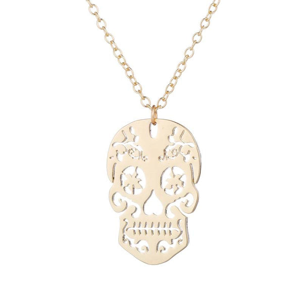 metal sugar skull necklace gold