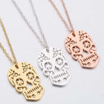 metal sugar skull necklaces gold silver and rose gold