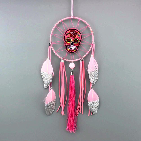 Pink Sugar Skull Dreamcatcher Hanging Decoration