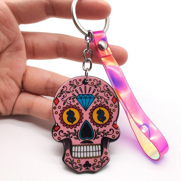 Colorful Sugar Skull Fob with Loop Keychain