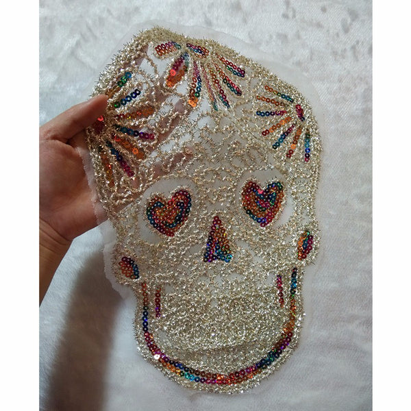 Sugar Skull Lace Sequin Embroidered Patch