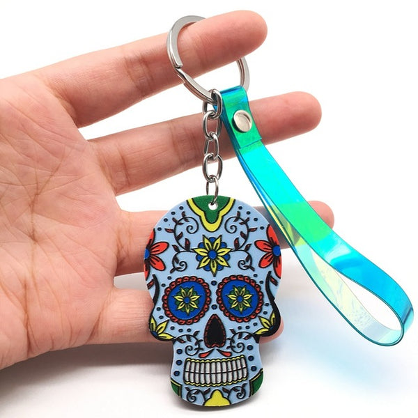 Colorful Sugar Skull Fob with Loop Keychain