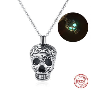 Sterling Silver Sugar Skull Glowing Charm Necklace