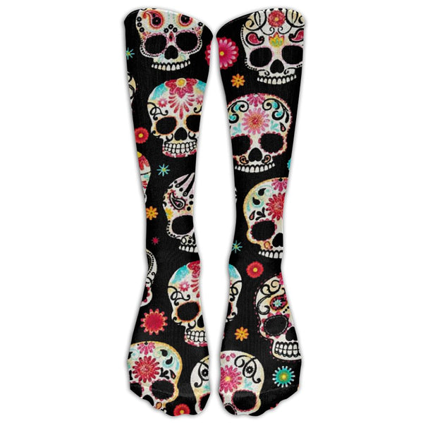 Sugar Skull 3D Printed Fashion Knee Socks in Half Skulls