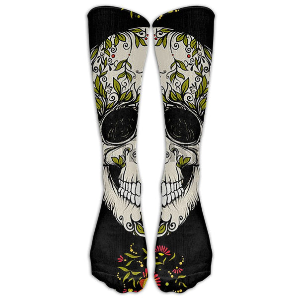 Sugar Skull 3D Printed Fashion Knee Socks in Leafy