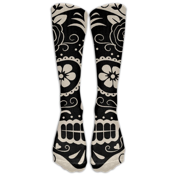 Sugar Skull 3D Printed Fashion Knee Socks in Neutral