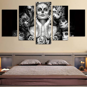 Sugar Skull Art 5 Piece Canvas Day of the Dead Painting in Bedroom