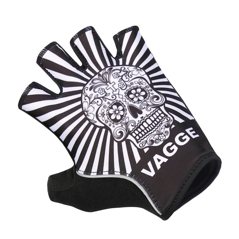 Sugar Skull Black & White Fingerless Bike Glove