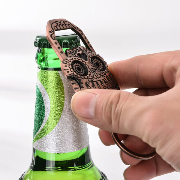 Sugar Skull Bronze Bottle Opener Keychain
