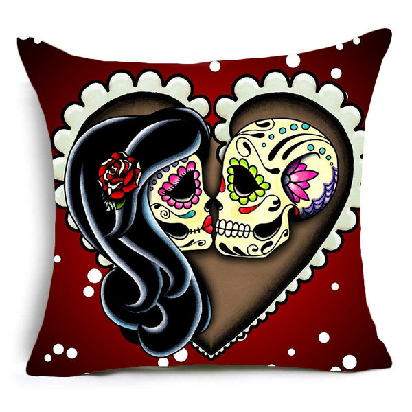 Sugar Skull Cartoon Art Square Pillow Case Kisses