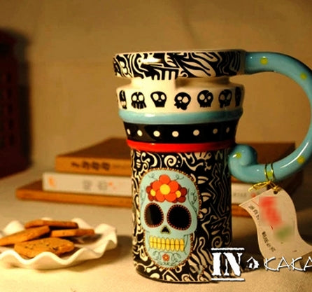 Sugar Skull Ceramic Mug with Lid