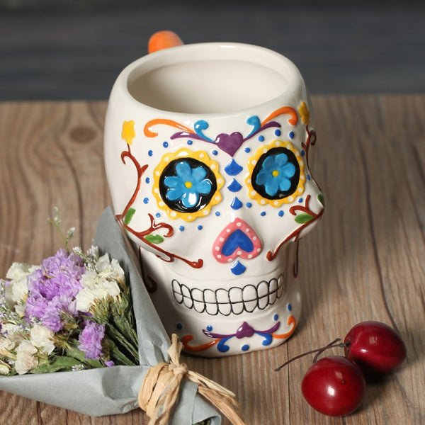 Sugar Skull Ceramic Painted Mug