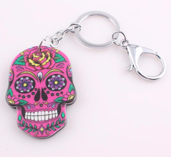 Sugar Skull Clasp Keychain Pink