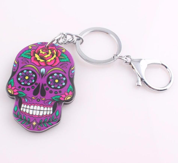 Sugar Skull Clasp Keychain Purple