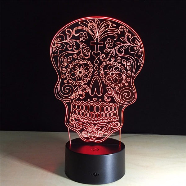 Sugar Skull Color Changing Light Decoration Showing Red