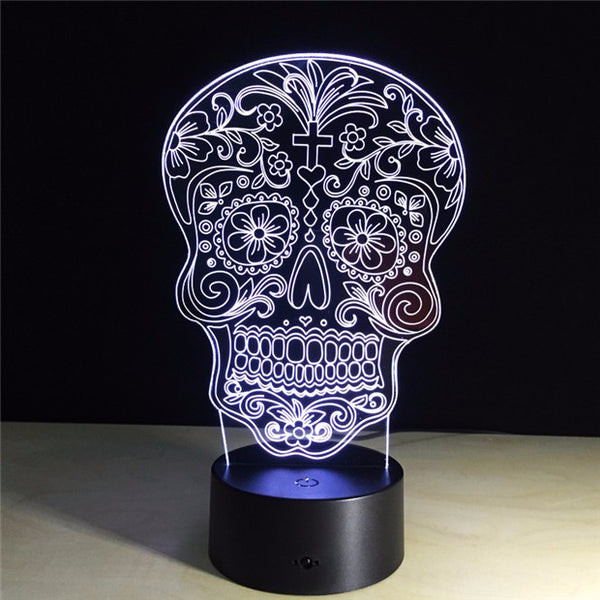 Sugar Skull Color Changing Light Decoration Showing White