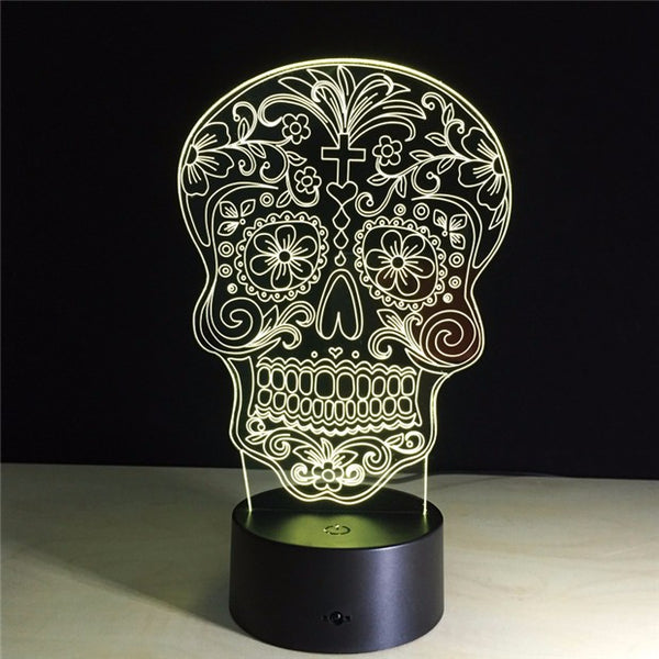 Sugar Skull Color Changing Light Decoration Showing Yellow