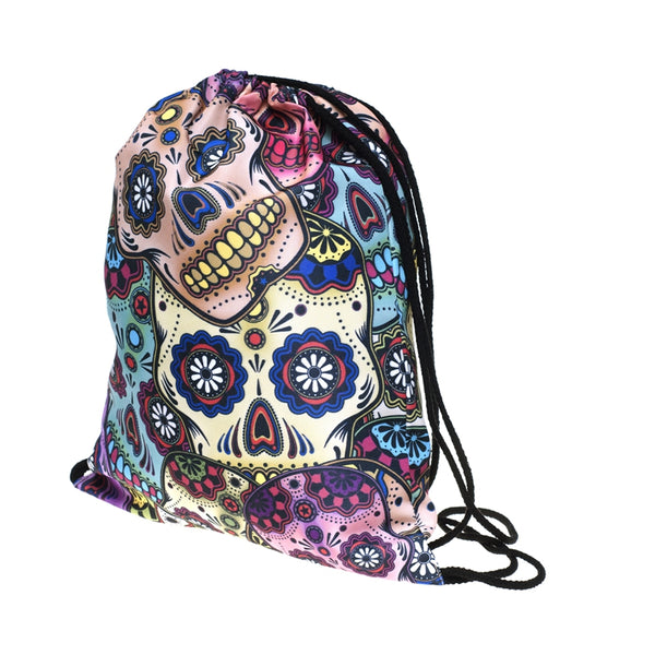 Sugar Skull Craze Drawstring Bag Side View