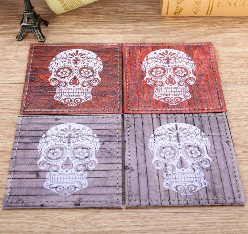Sugar Skull Faux Leather Coasters Set of 4