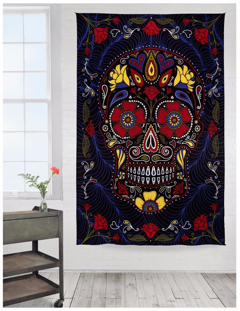 Sugar Skull Floral Wall Hanging Tapestry