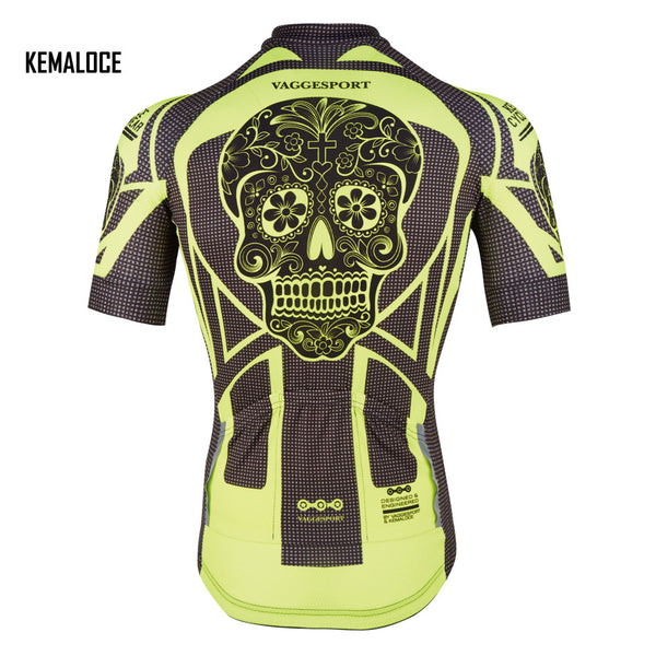 Sugar Skull Fluorescent Yellow Cycling Jersey Back View