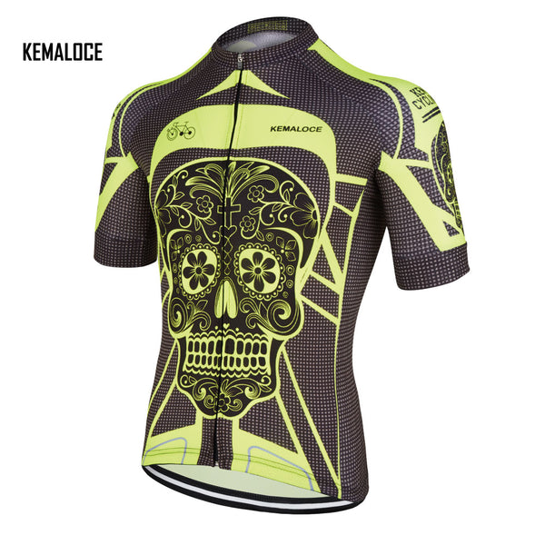 Sugar Skull Fluorescent Yellow Cycling Jersey Side View