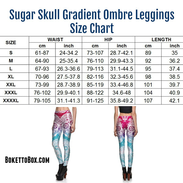 Sugar Skull Gradient Ombre Leggings Size Guide