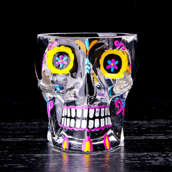 Sugar Skull Hand Painted Shot Glass Front View