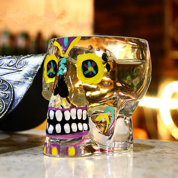 Sugar Skull Hand Painted Shot Glass Side View