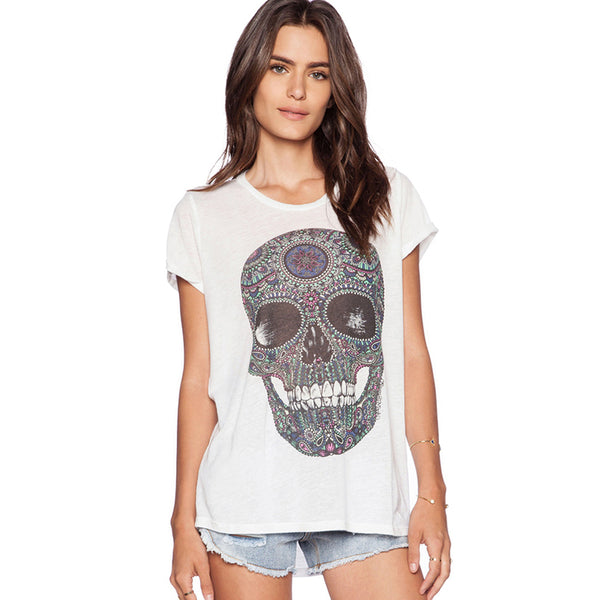 Sugar Skull High-Low Cover Up Tee White