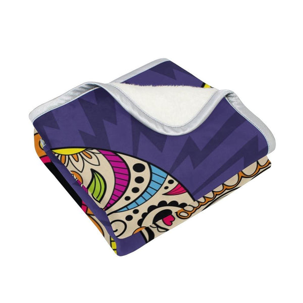 Sugar Skull Hippie Microfiber Purple Blanket Folded