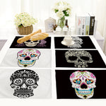 Sugar Skull Linen Placemats Set of 2 Displaying 6 Different Placemats