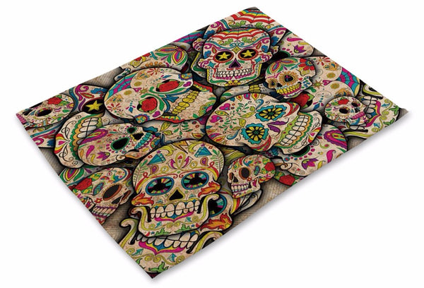 Sugar Skull Linen Placemats Set of 2 - Color Option 23