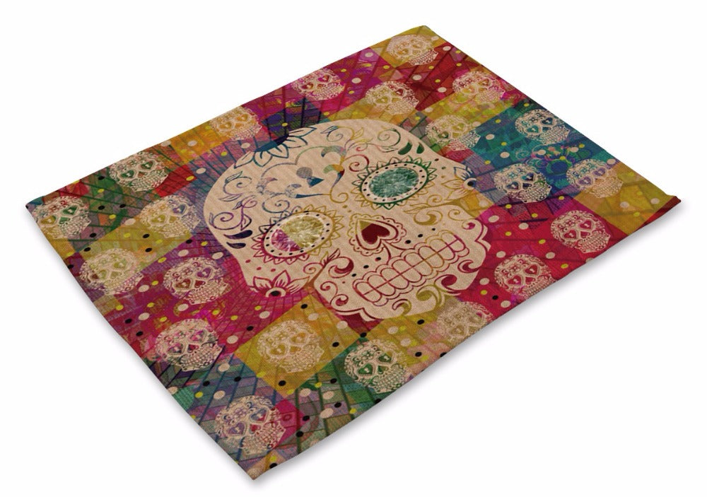 Sugar Skull Linen Placemats Set of 2 - Color Option 3