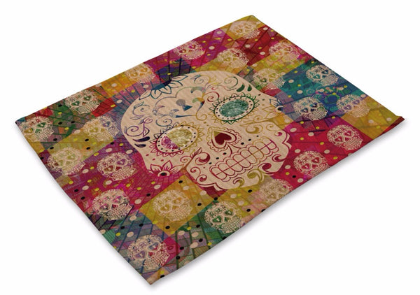 Sugar Skull Linen Placemats Set of 2 - Color Option 3