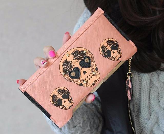 Sugar Skull Long Bifold Wallet with Zipper Pocket - Boketto Box