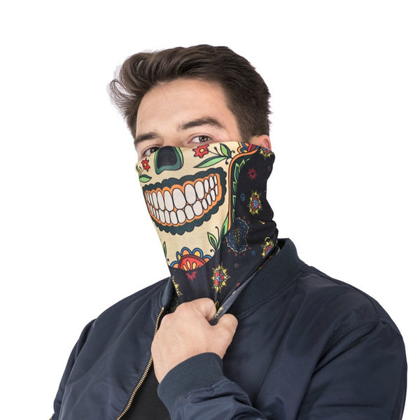 Sugar Skull Moto Scarf Face Mask Side View