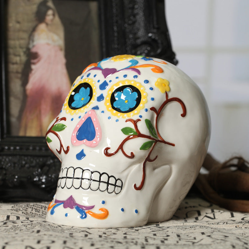 Sugar Skull Painted Ceramic Piggy Bank