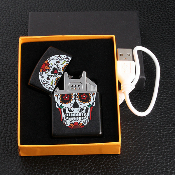 Sugar Skull Rechargeable Electric Arc Lighter Packaging Includes USB