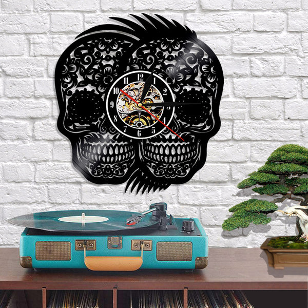 Sugar Skull Rockabilly Vinyl Wall Clock Decoration