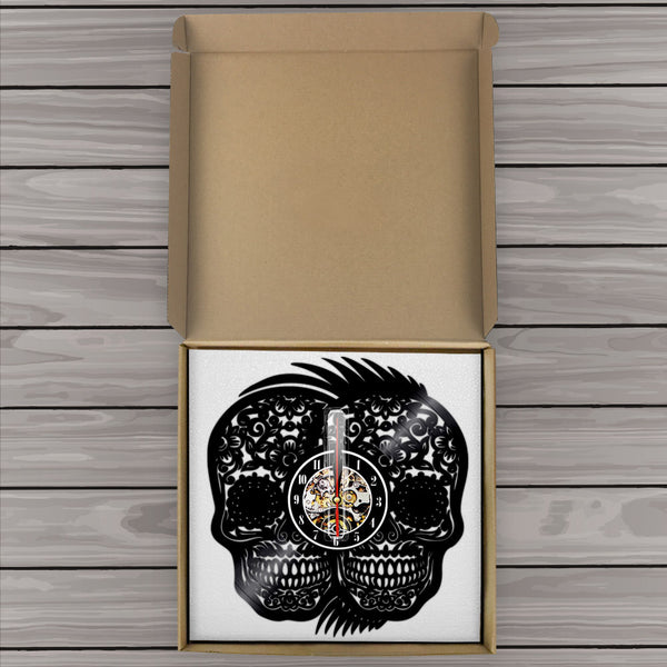 Sugar Skull Rockabilly Vinyl Wall Clock Packaging View