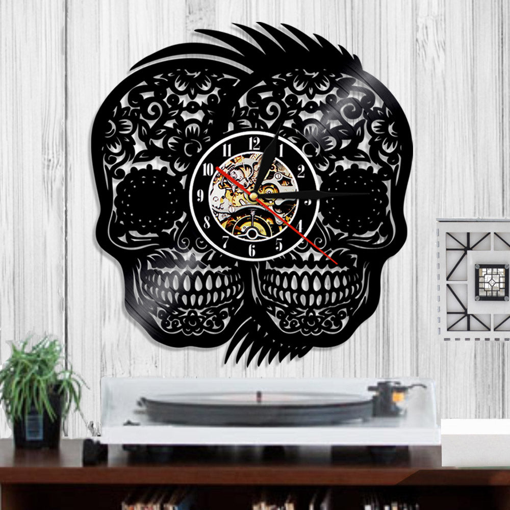 Sugar Skull Rockabilly Vinyl Wall Clock