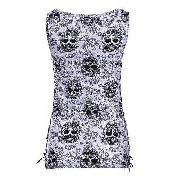 Sugar Skull Side Lace Up Tank Top Back View