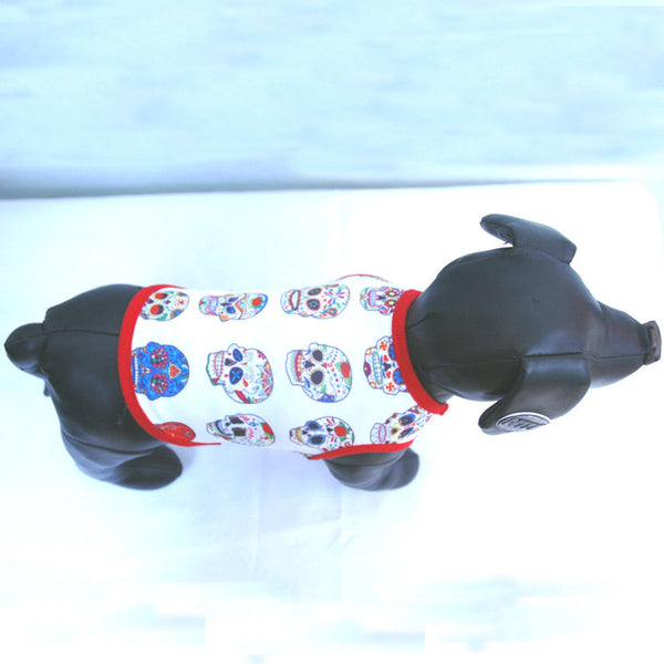 Sugar Skull Slip On Doggie T-Shirt View of Dog Model Above