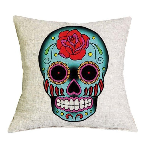 Sugar Skull Square Throw Pillow Covers Blue Rose