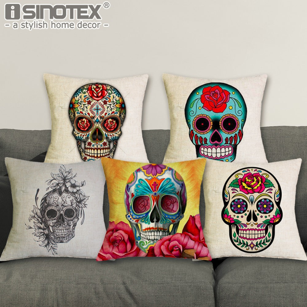 Sugar Skull Square Throw Pillow Covers
