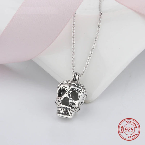 Sterling Silver Sugar Skull Glowing Charm Necklace